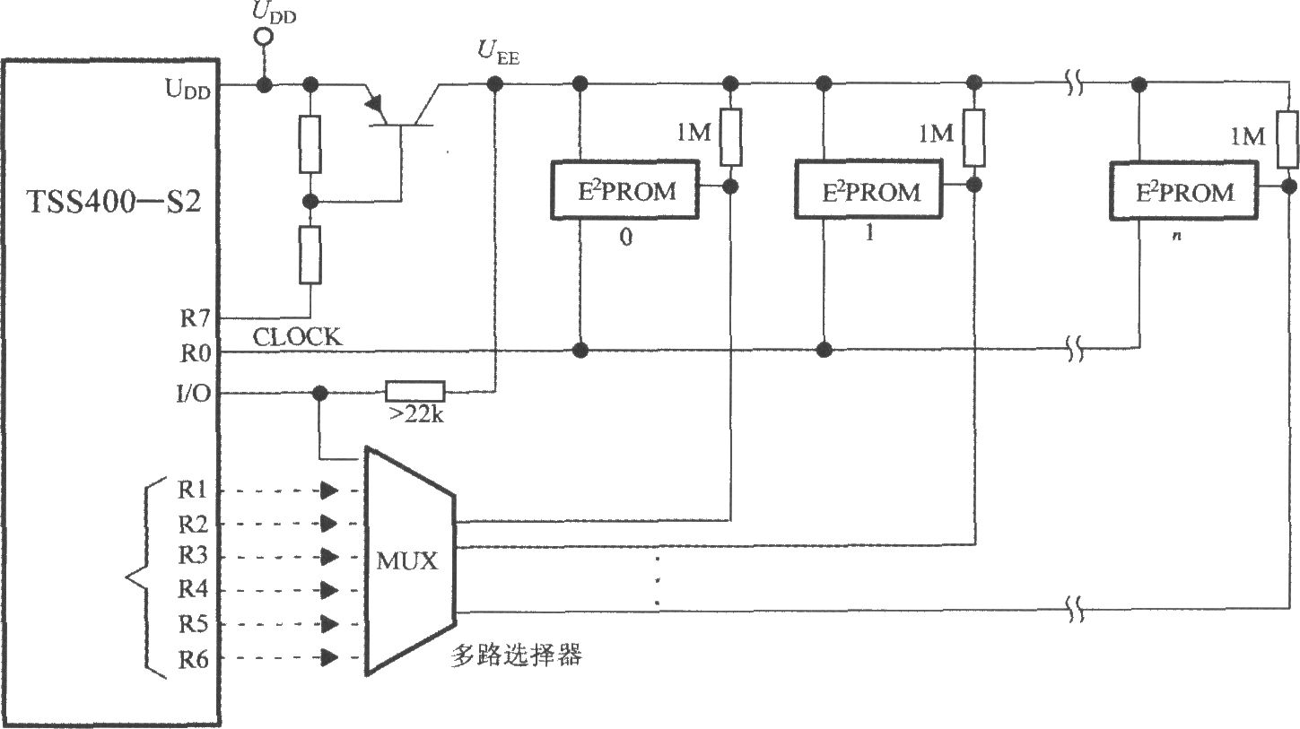 低功耗可編程傳感器信號處理器TSS400-S2與E2PROM的接線圖