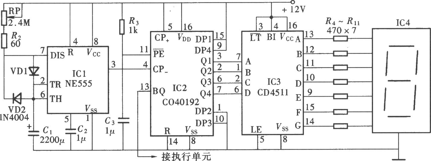 一位數(shù)顯式定時器(NE555、CD4511、CD40192)