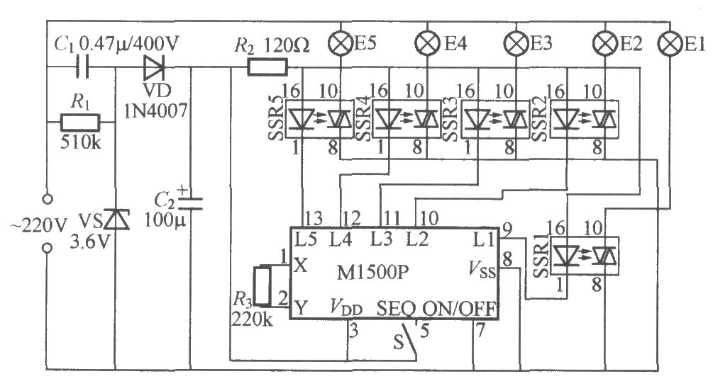 五路閃爍燈串電路(1)(M1500P)