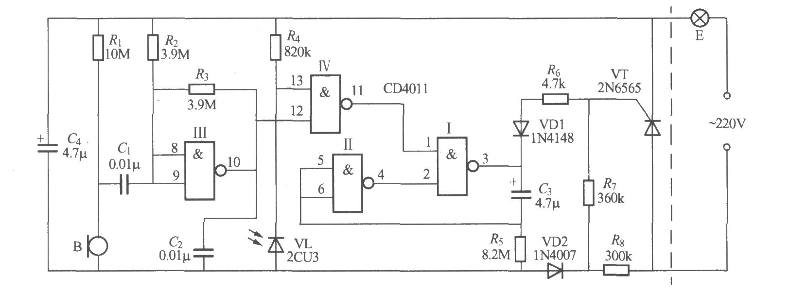 數(shù)字電路聲光控樓梯延遲開關(guān)電路(2)