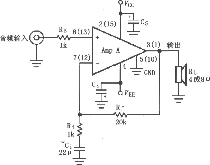 LM4765的双电源供电的音频功率放大电路