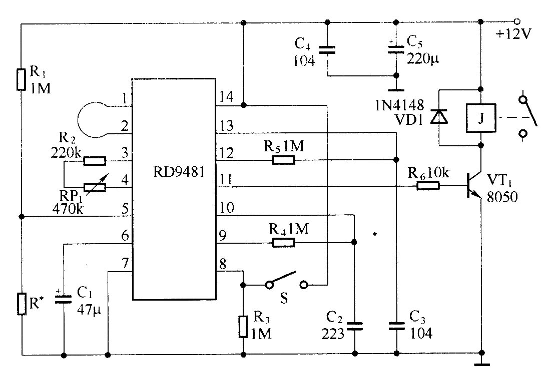 利用RD9481構成了多普勒效應自動開關電路