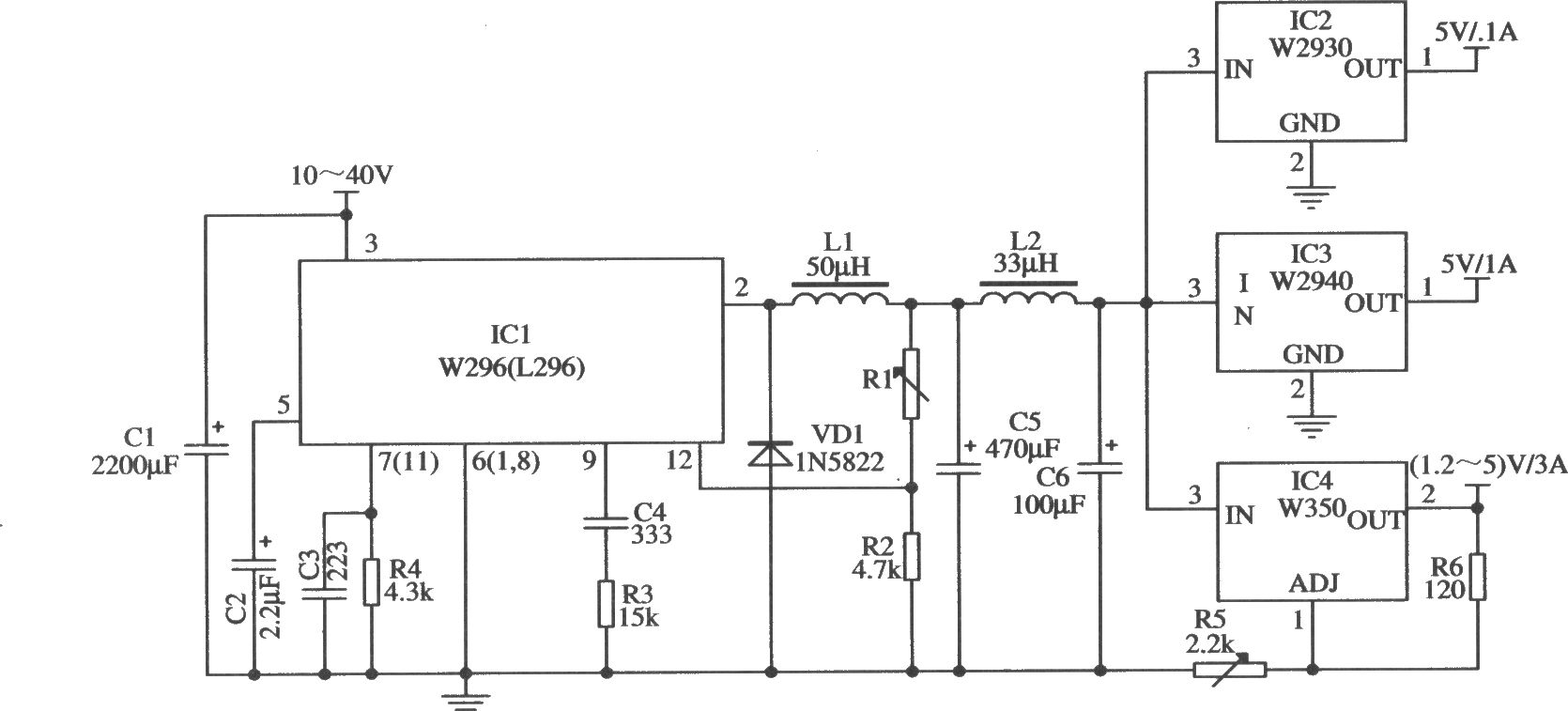 采用W296作预稳压电源的应用电路