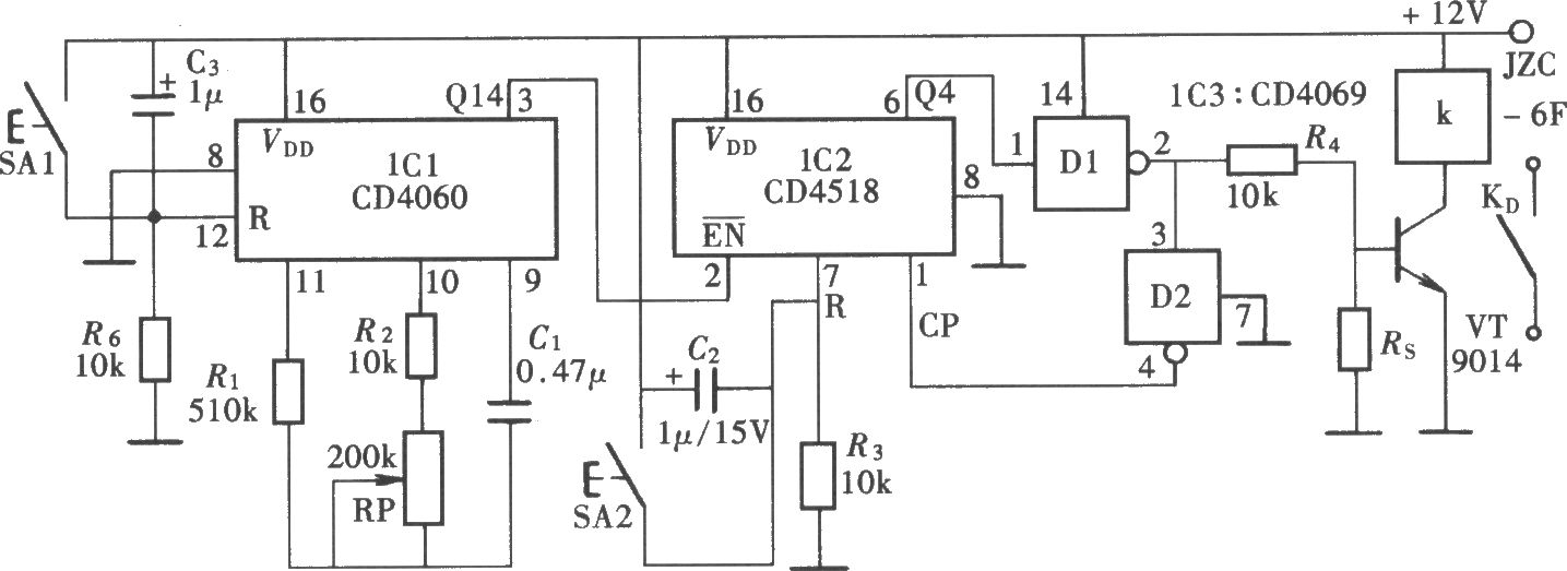 長延時定時控制器(CD4060,、CD4518,、CD4069)