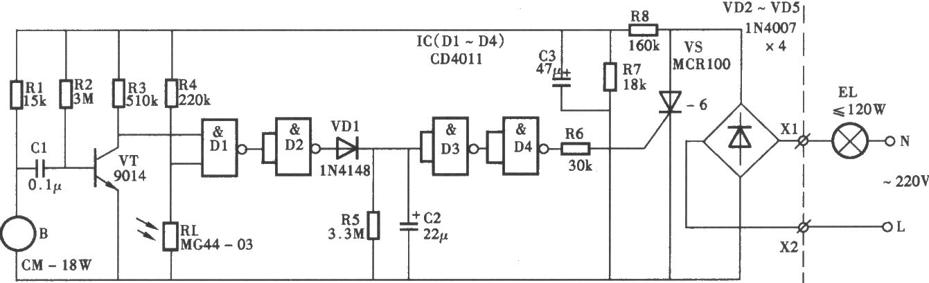 聲光雙控照明燈電路