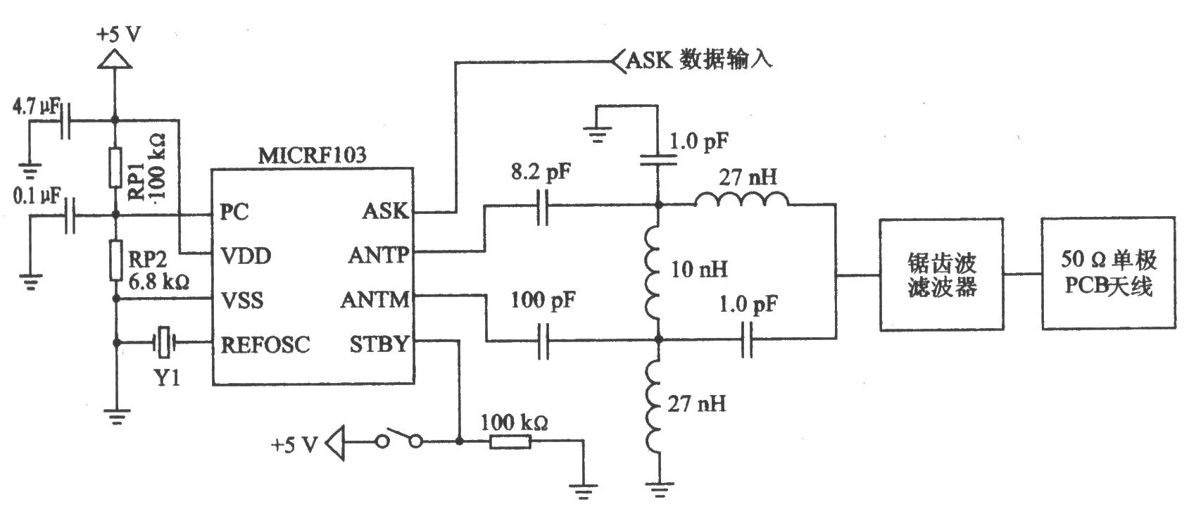 MICRFl03 ASK l GHz～800 MHz發(fā)射器