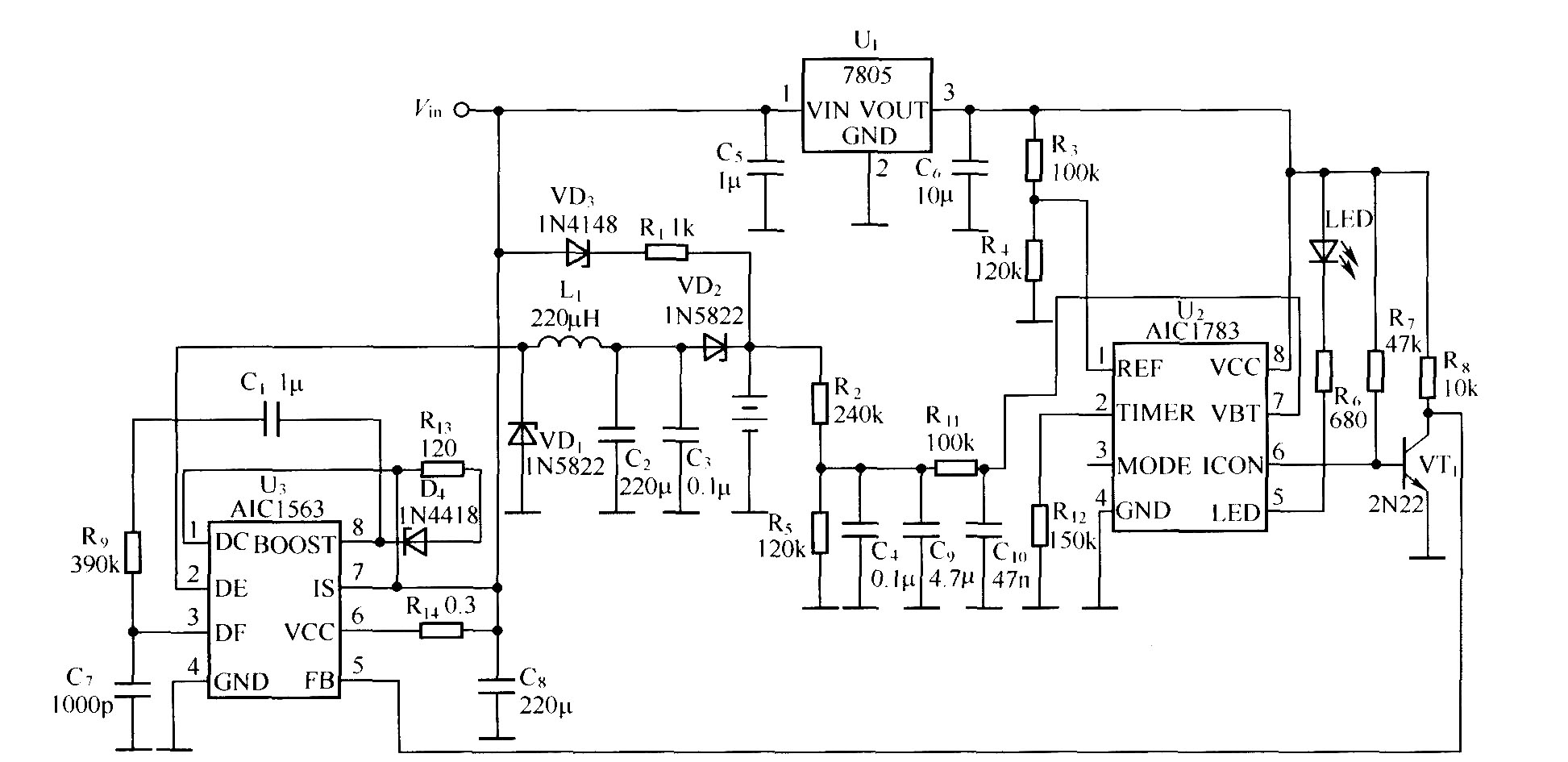 用AICl783作為控制器的鎳氫,鎳鎘電池充電器電路