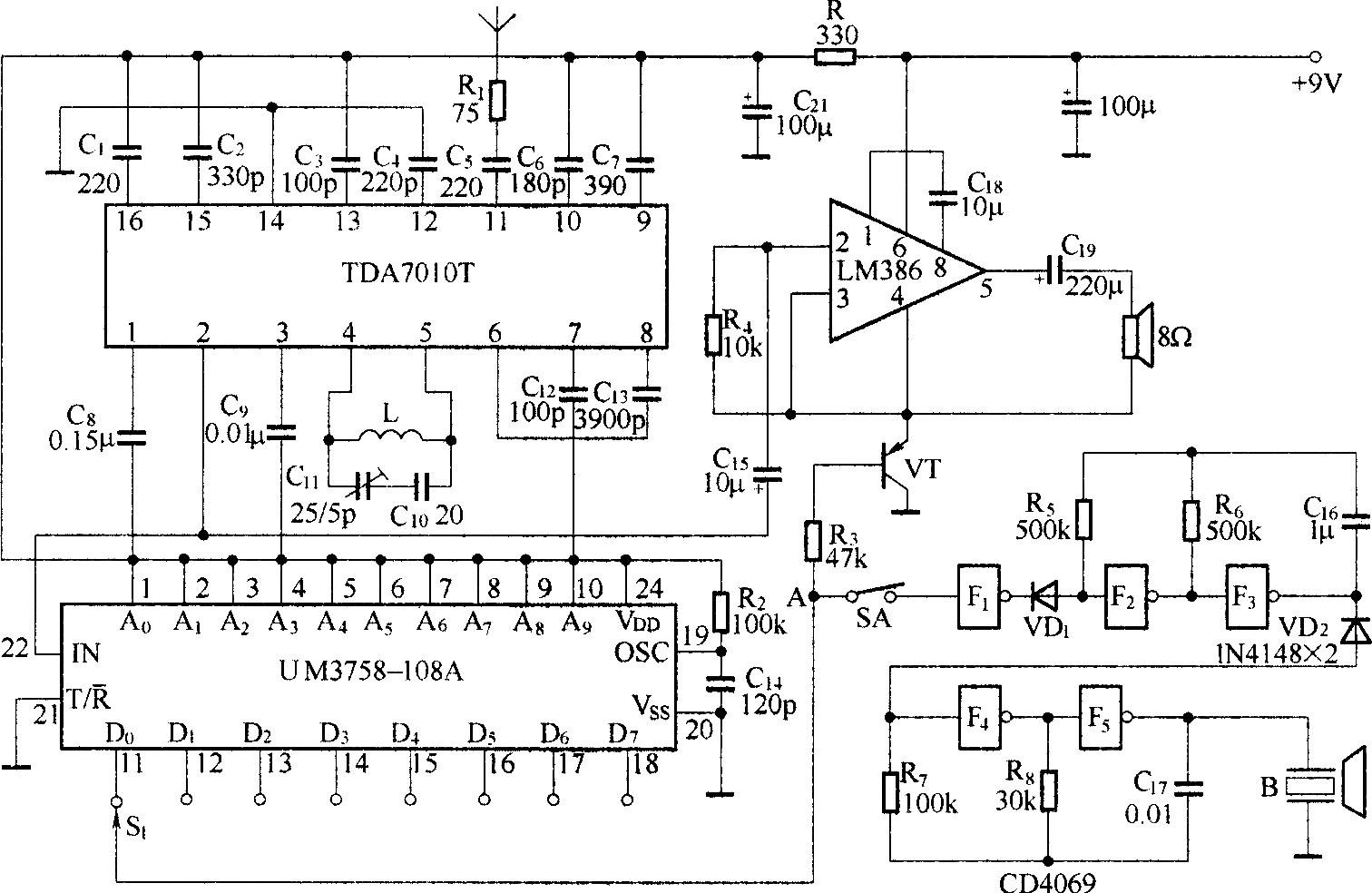 小型無線呼叫系統(tǒng)(BA1401/TDA7010T)