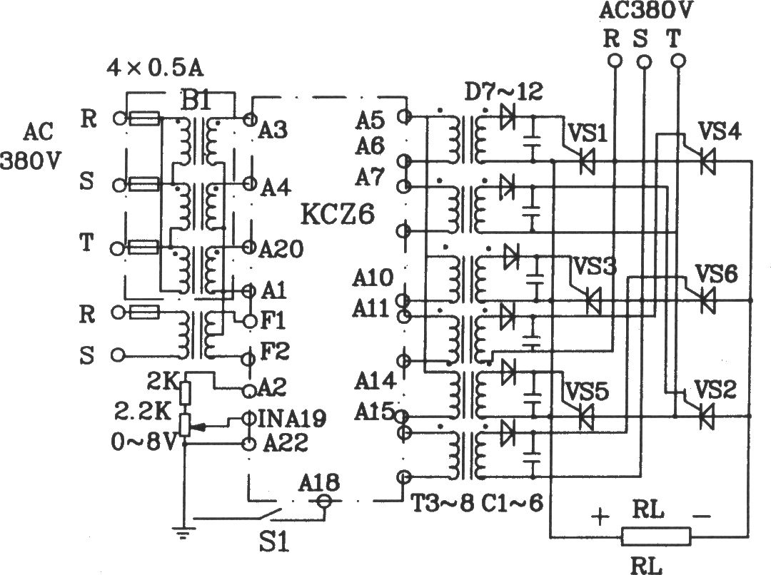 作为KCZ6组件应用的三相交流调压电路图