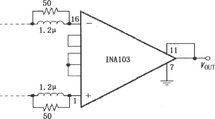 INA103構(gòu)成的使放大器穩(wěn)定工作的輸入網(wǎng)絡(luò)