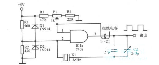 使用一個TTL門電路的lMHz振蕩器