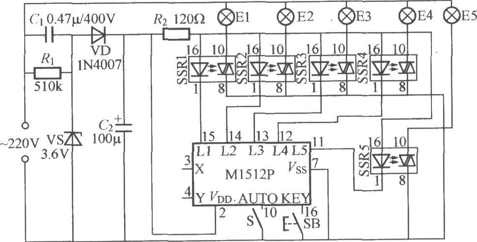 五路閃爍燈串電路(2)(M1512P)