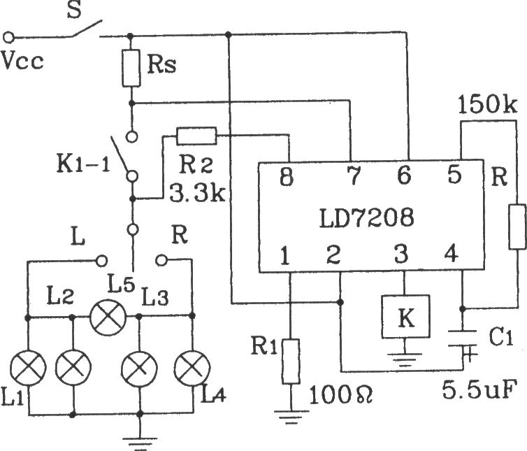 LD7208汽車轉彎報警專用集成電路典型應用電路