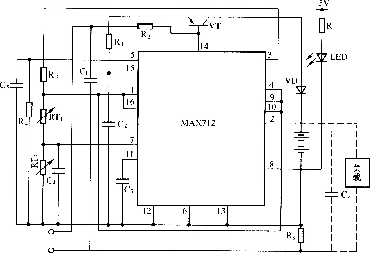 由MAX712構成的鎳鎘/鎳氫電池快速充電器