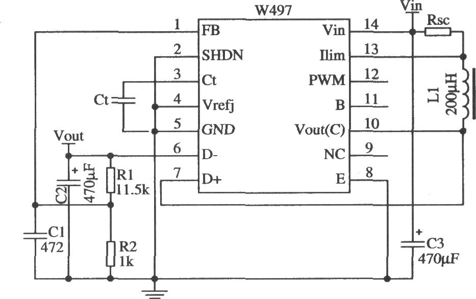 由W497构成的升压型开关稳压器的应用电路