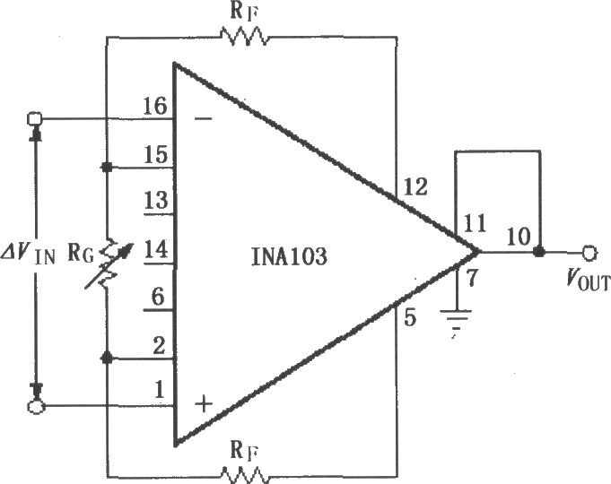 INA103用外部電阻設(shè)置增益放大器