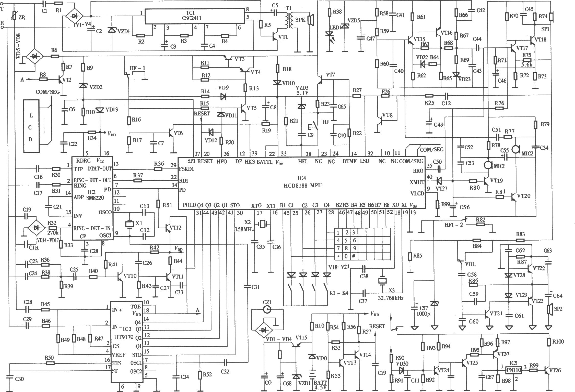 僑興HCDSl88(1)P/TSDL型來電顯示電話機電路