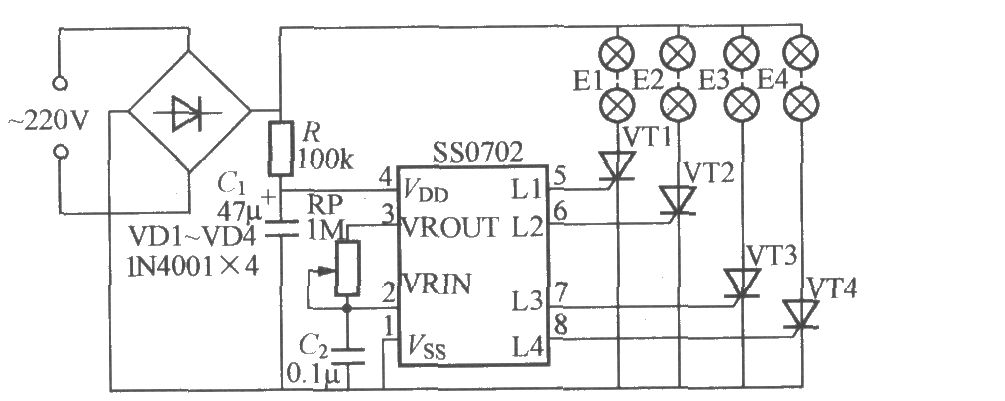 四路閃爍燈串電路(11)(SS0702)