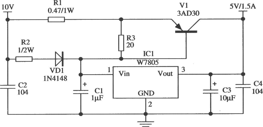 構(gòu)成TTL電路供電電源的應(yīng)用電路(W7805)