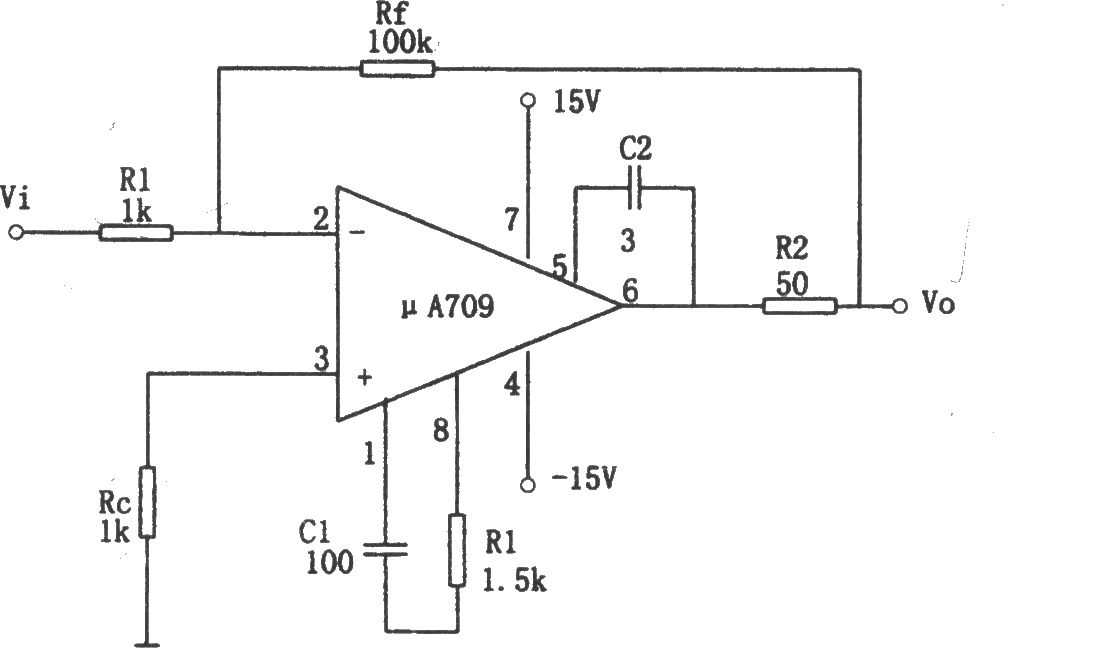 μA709构成的基本反相放大电路