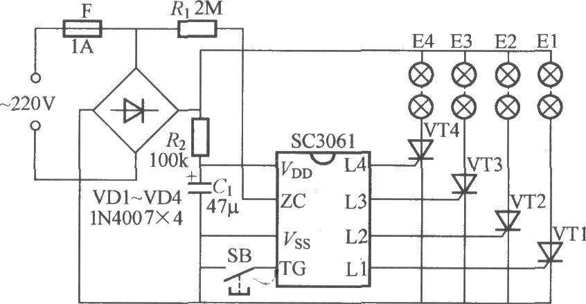 四路閃爍燈串電路(10)(SC3061)