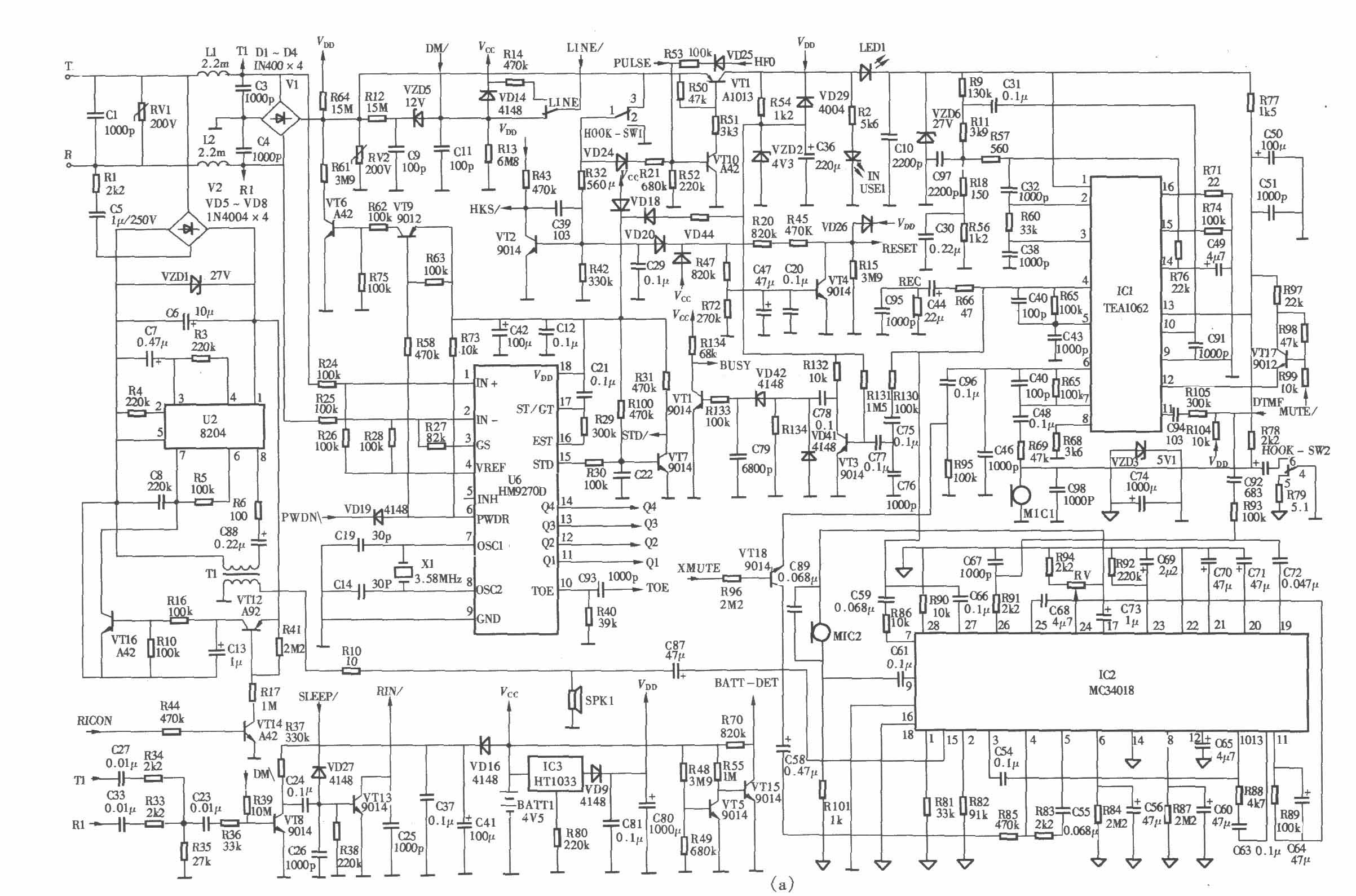 万德莱HCD9000(2)P/TSD型来电显示电话机电路