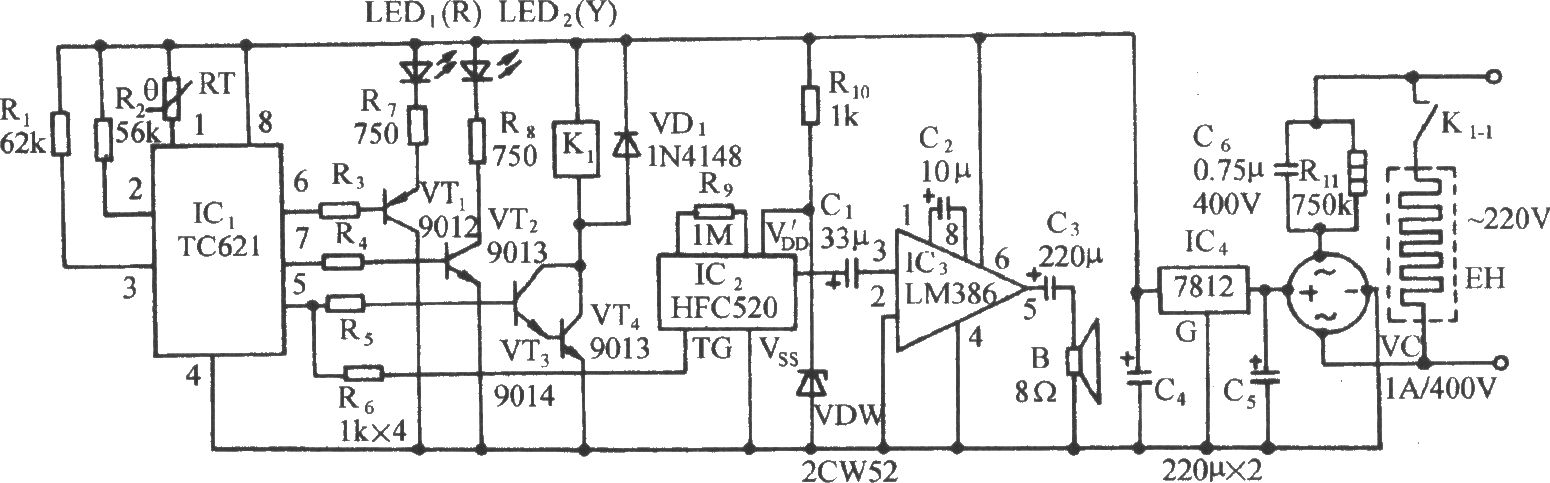 采用TC621溫度傳感器的家禽孵化電子恒溫控制電路