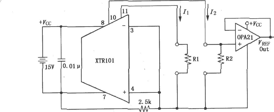 由单电源供电的精密双电流源电路(XTR101)