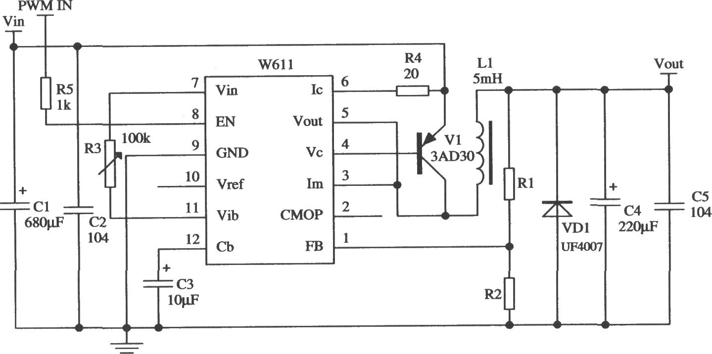 用W611构成开关稳压电源的应用电路2