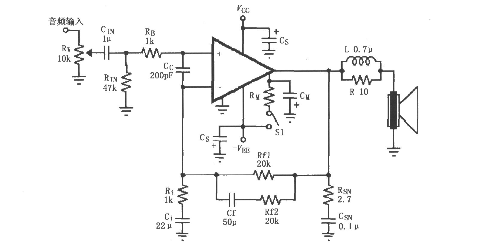 LM4732的辅助音频功率放大电路