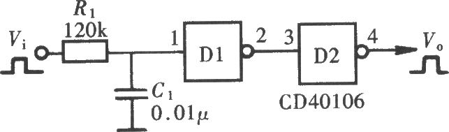 用門電路組成的脈沖延遲電路(CD40106)