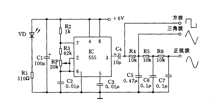 用555制作的多波形信号发生器
