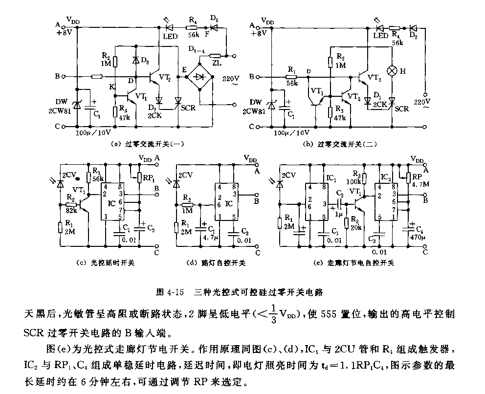 555三种光控式可控硅过零开关电路