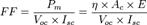 FF = frac{P_{m}}{V_{oc} 	imes I_{sc}} = frac{eta 	imes A_c 	imes E}{V_{oc} 	imes I_{sc}}