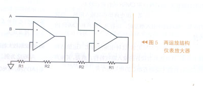 需要两个运算放大器和四个电阻器