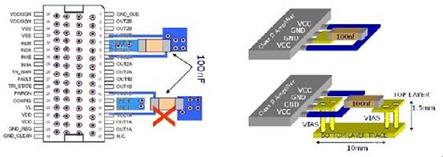 利用電路板的底層為100nF電容進(jìn)行地連接