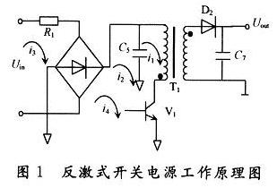 反激式或称为回扫式的开关电源工作原理图