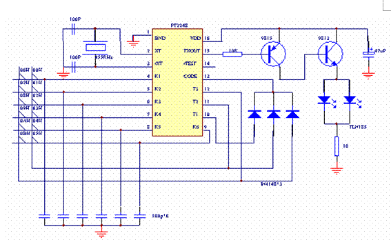 紅外線遙控鍵盤發(fā)射電路