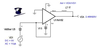 TINA Spice INA152 Aol 测试电路