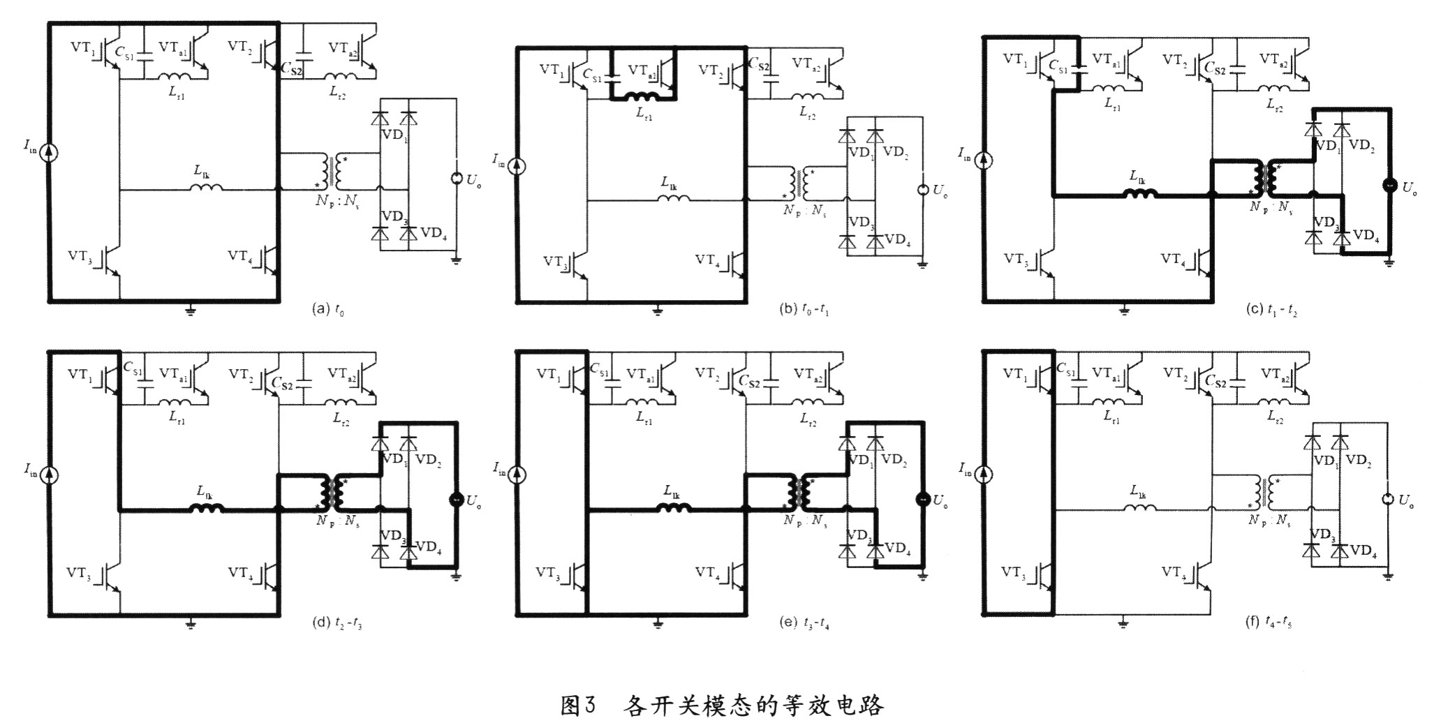 各開(kāi)關(guān)模態(tài)的等效電路