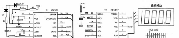 采用4 1/2位的ICL7135芯片，接成满量程为2 V的电压表 的模式