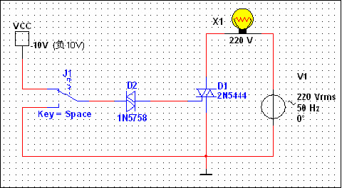 “–10V”电源控制交流灯泡X1的发光