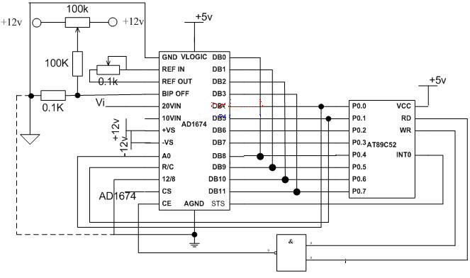 AD1674与AT89C52的硬件接口电路