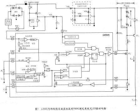 LM3445的内部结构及由其组成的TRIAC调光离线式LED驱动电路