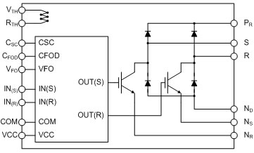 Fairchild 的 FPAB50PH60 的内部电路图，一个带有 20kHz IGBT 和超快 Stealth™ 二极管的 30A、600V 的 PFC 模块