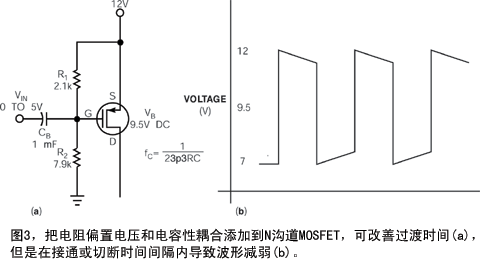 在逻辑电平驱动器的输出端和P沟道输出 FET 的栅极之间使用直流阻塞耦合电容器