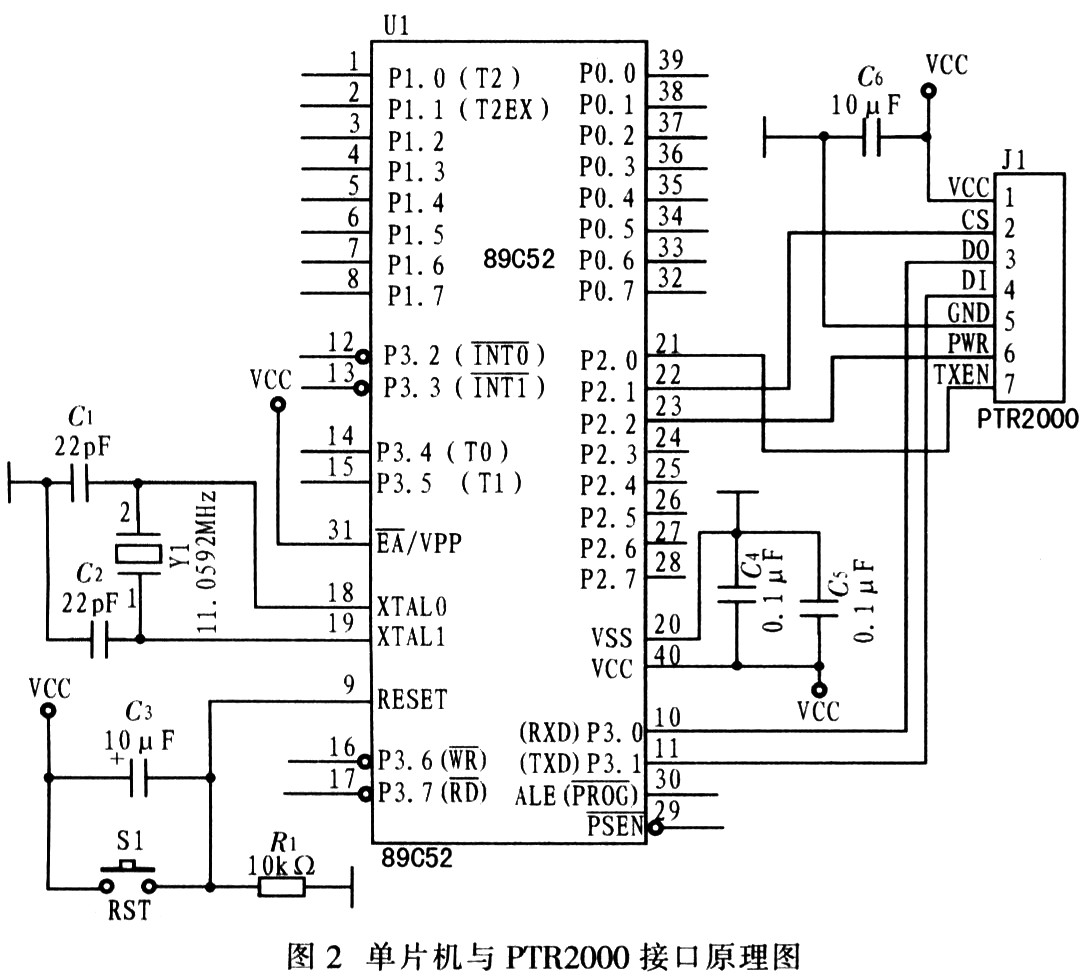 單片機與PTR2000接口原理電路