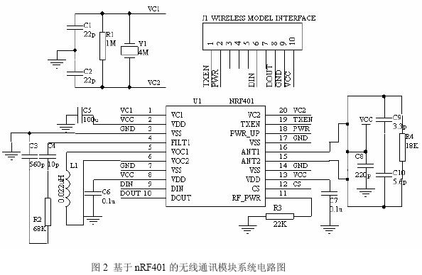 基于nRF401 的無線通訊系統(tǒng)模塊電路