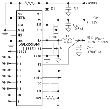 由MAX8720组成的降压式DC/DC电路 