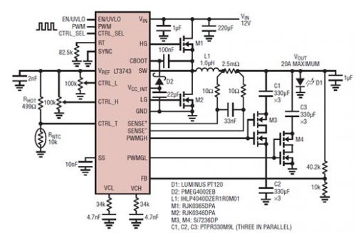 采用開關(guān)輸出電容器的 24V/20A LED 驅(qū)動(dòng)器